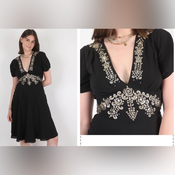 Temperly London Embellished Silk Dress Size 6 Y2K Vintage Bohemian Glamour - Picture 1 of 5